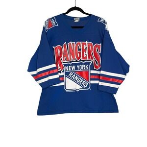 Vintage 1992 New York Rangers Team Rated Hockey Jersey Mens Large Blue NHL USA